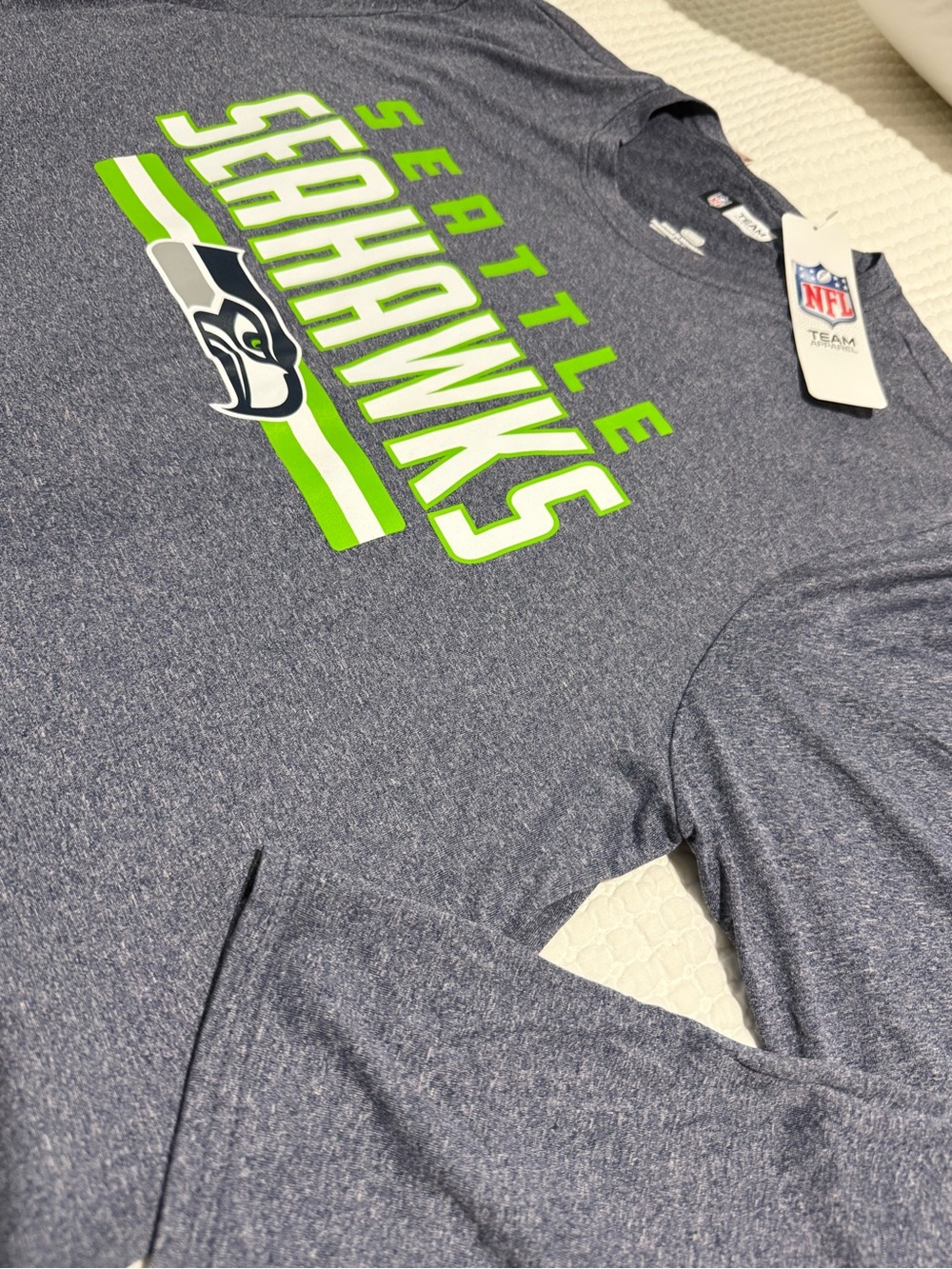 NFL Seattle Seahawks Men’s Long Sleeve Tee in Navy Heather with Lime Green Logo